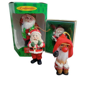 Bundle of 4 Vintage Christmas Santa Ornaments